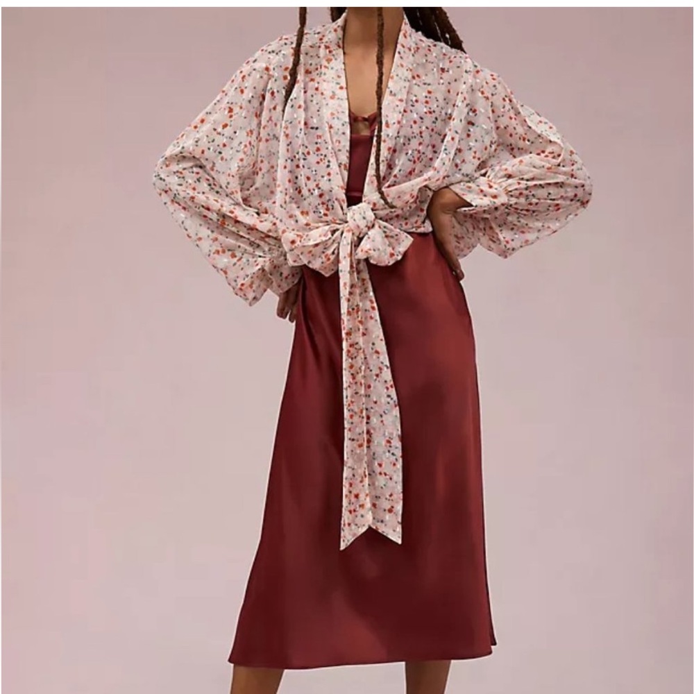 Anthropologie Pilcro Sheer Floral Tie Front Blouse OS NWT